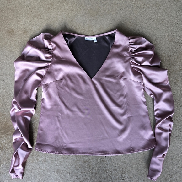ASOS Tops - ASOS Mauve Satin Blouse with Puff Sleeves